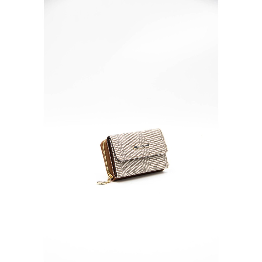 Silver Polo Μπεζ Ταμπά Γυναικείο Πορτοφόλι & Θήκη Κάρτας με τρεις θήκες