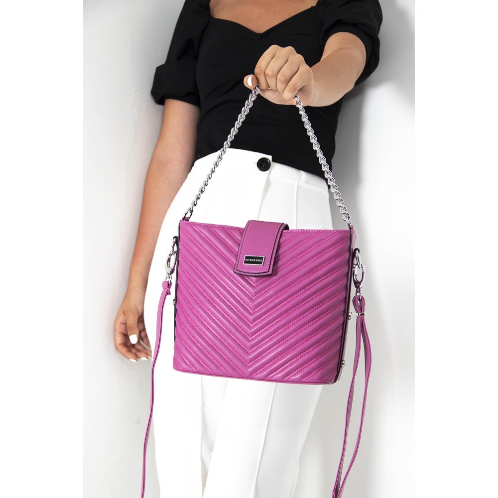Silver Polo Φούξια Γυναικεία τσάντα χιαστί με τρεις θήκες SP1065-4