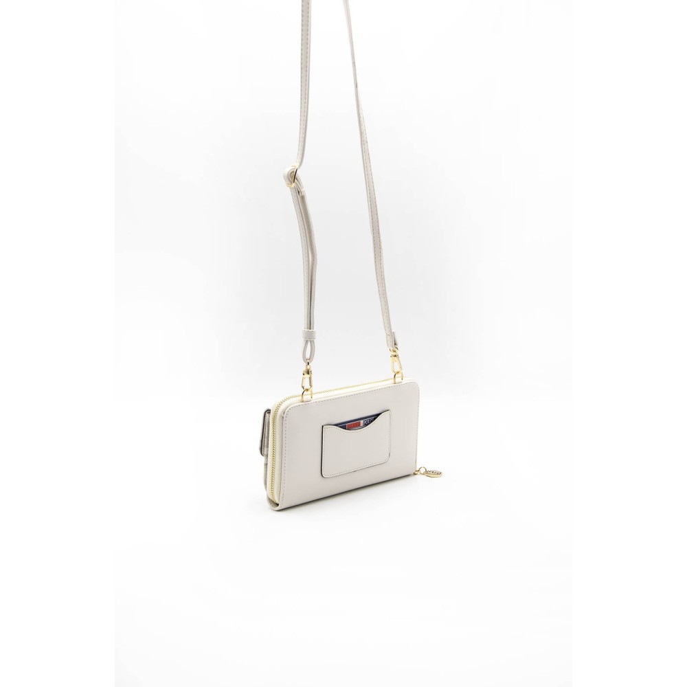 Silver Polo Κρεμ Γυναικείο Πορτοφόλι & Θήκη Κάρτας/Τηλεφώνου με λουράκι και τρεις θήκες SP921-7