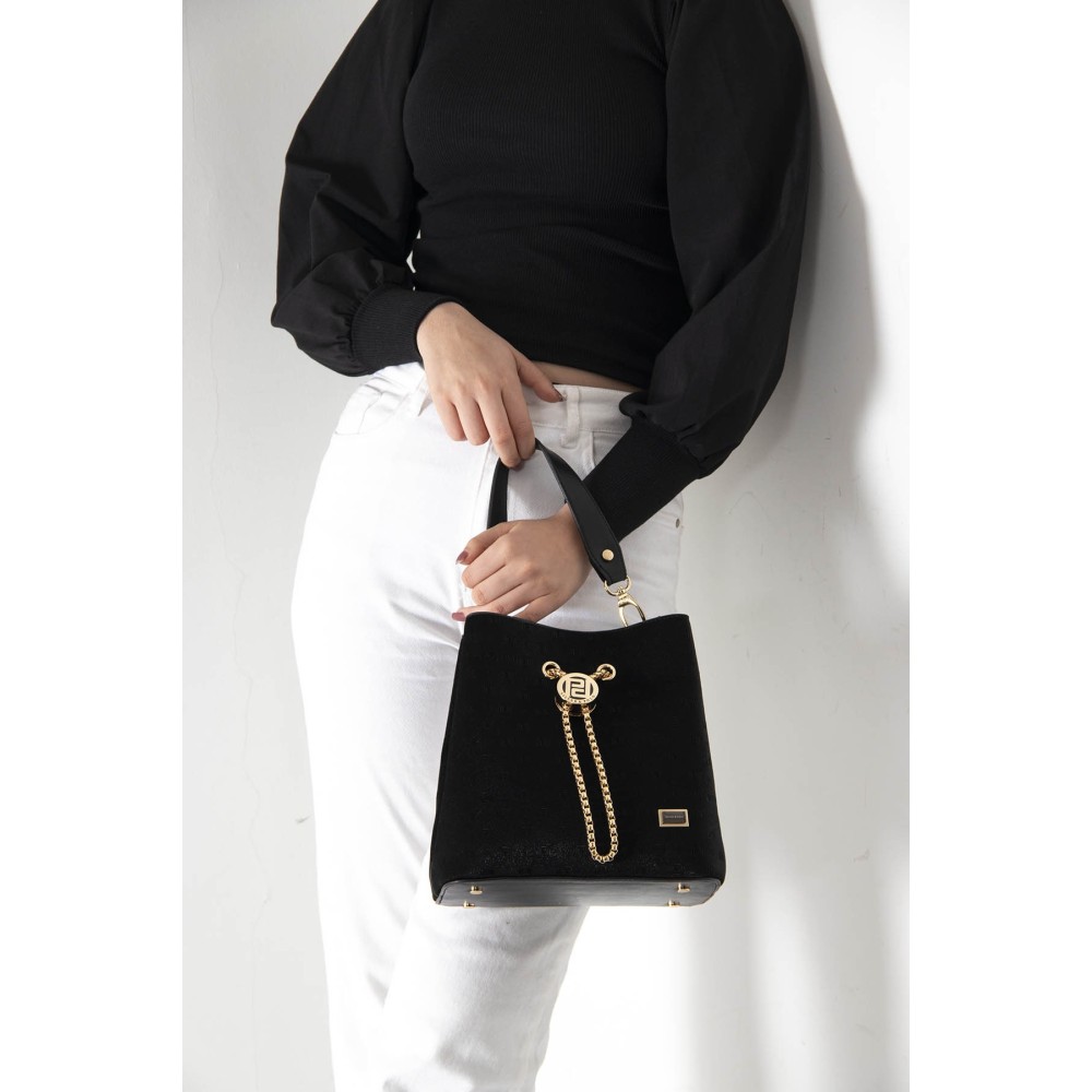 Silver Polo Μαύρη Γυναικεία τσάντα χειρός με τρεις θήκες SP967-9