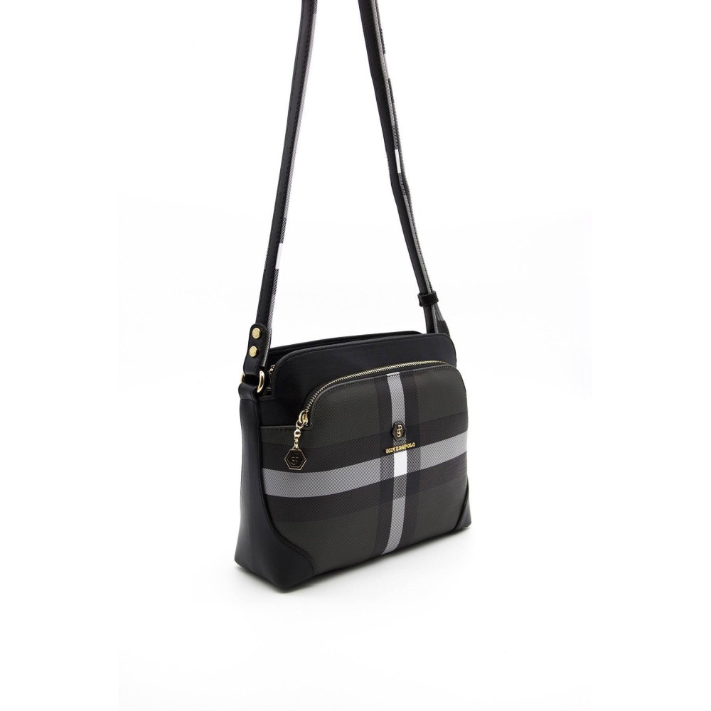 Silver Polo Μαύρη Γυναικεία τσάντα χιαστί/Messenger μονής θήκης SP364-3