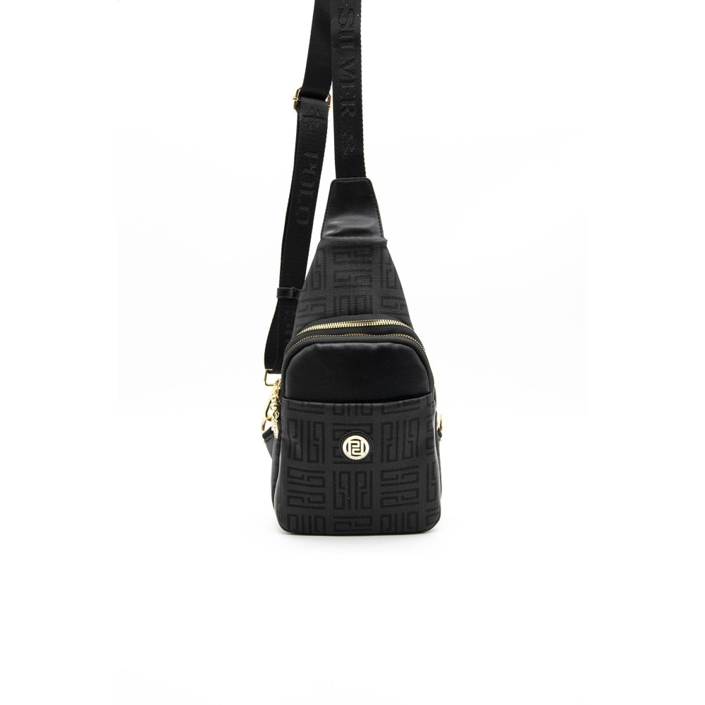 Silver Polo Μαύρη Γυναικεία Τσάντα Freebag με μεταλλικό φερμουάρ & δύο θήκες SP1013-2