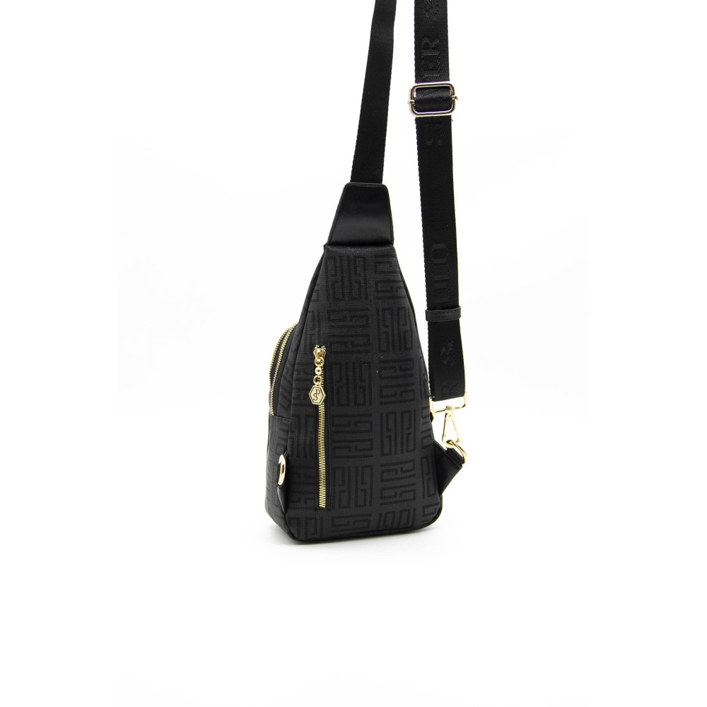 Silver Polo Μαύρη Γυναικεία Τσάντα Freebag με μεταλλικό φερμουάρ & δύο θήκες SP1013-2