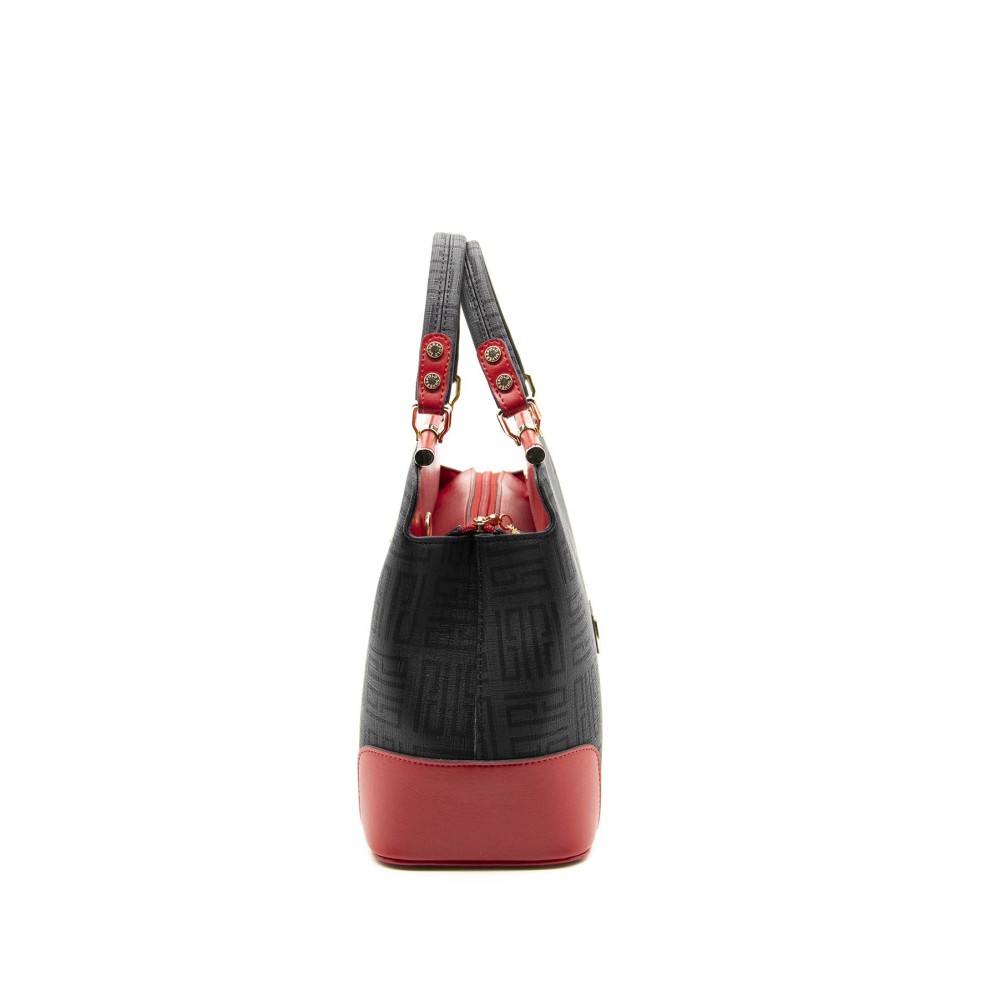 Silver Polo Μαύρη-Κόκκινη Γυναικεία Tσάντα χειρός με τρεις θήκες SP706-5