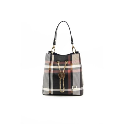 Silver Polo Μαύρη Κόκκινη Γυναικεία τσάντα χειρός με μοτίβο καρό σε στυλ πουγκί