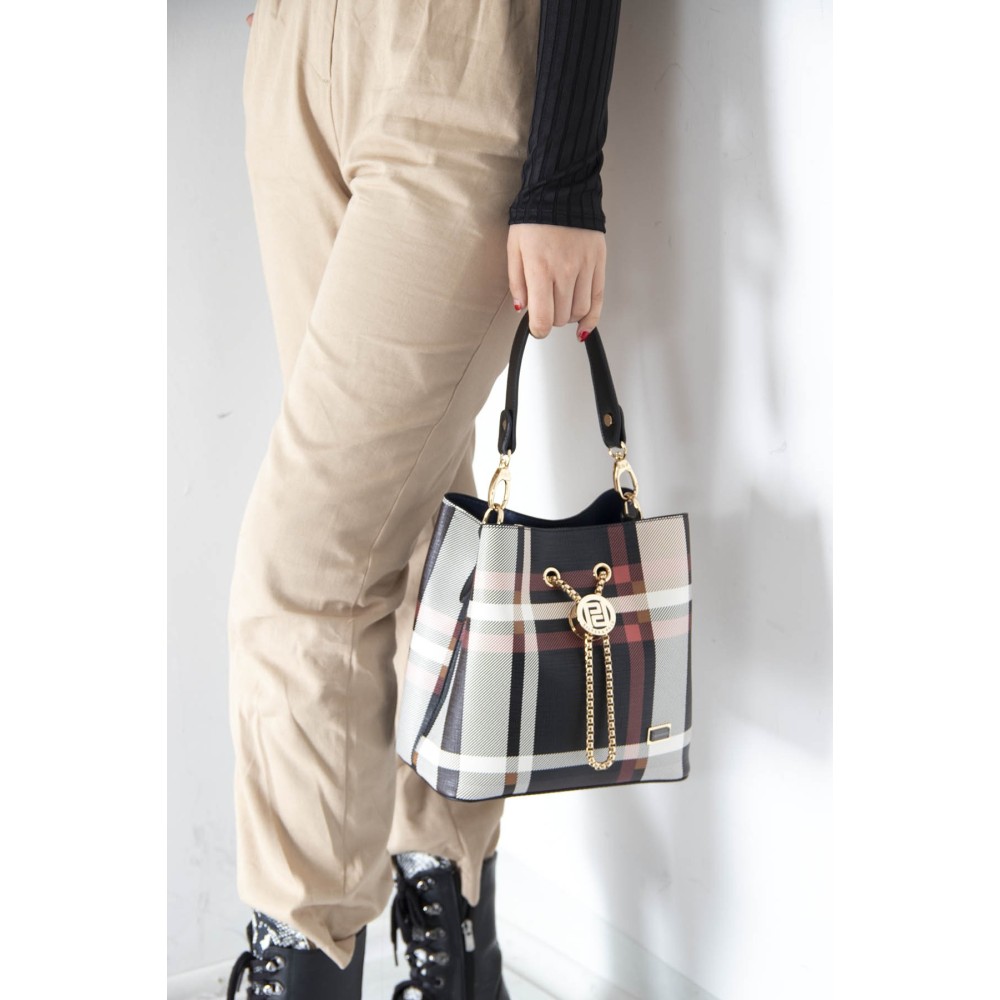 Silver Polo Μαύρη Κόκκινη Γυναικεία τσάντα χειρός με τρεις θήκες SP967-8