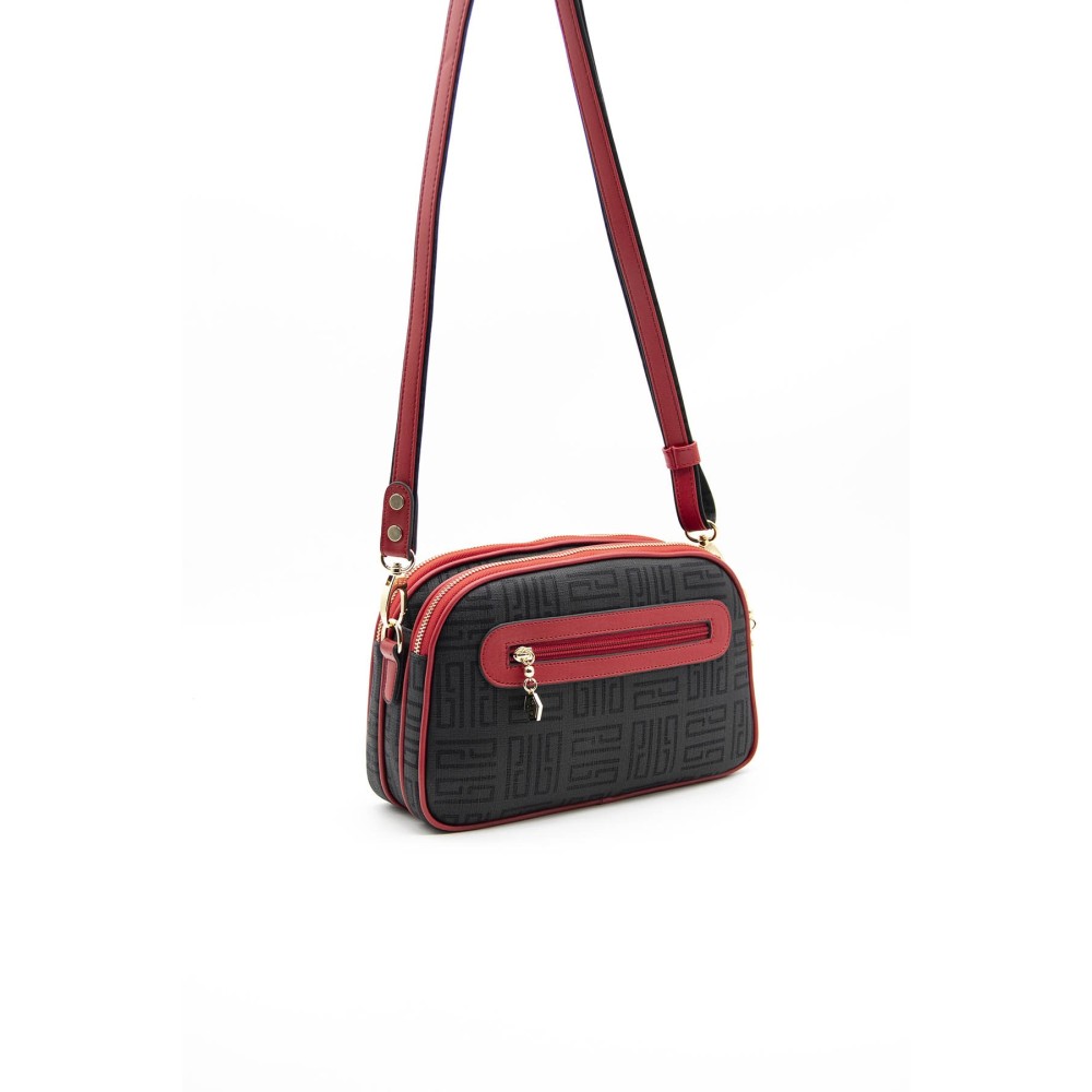 Silver Polo Μαύρη Κόκκινη Γυναικεία Τσάντα χιαστί/Messenger με τρεις θήκες SP745-1