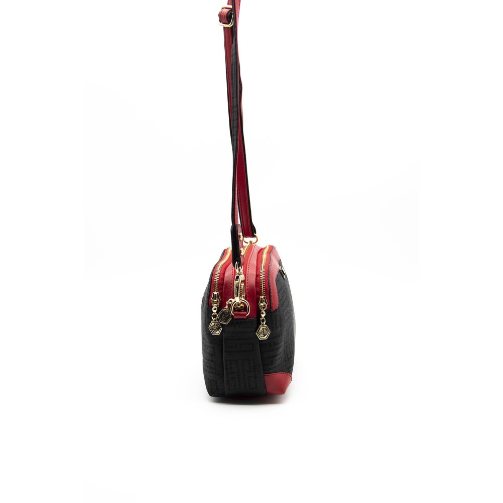 Silver Polo Μαύρη Κόκκινη Γυναικεία τσάντα χιαστί/Messenger με τρεις θήκες SP968-4