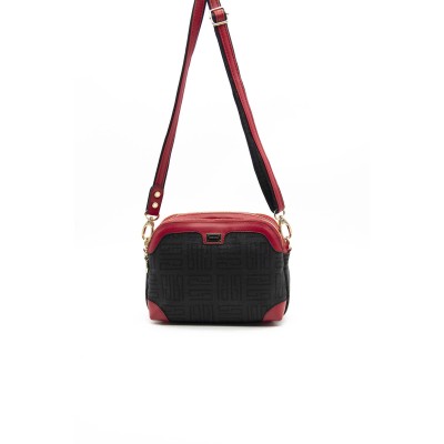 Silver Polo Μαύρη Κόκκινη Γυναικεία τσάντα χιαστί/Messenger με τρεις θήκες