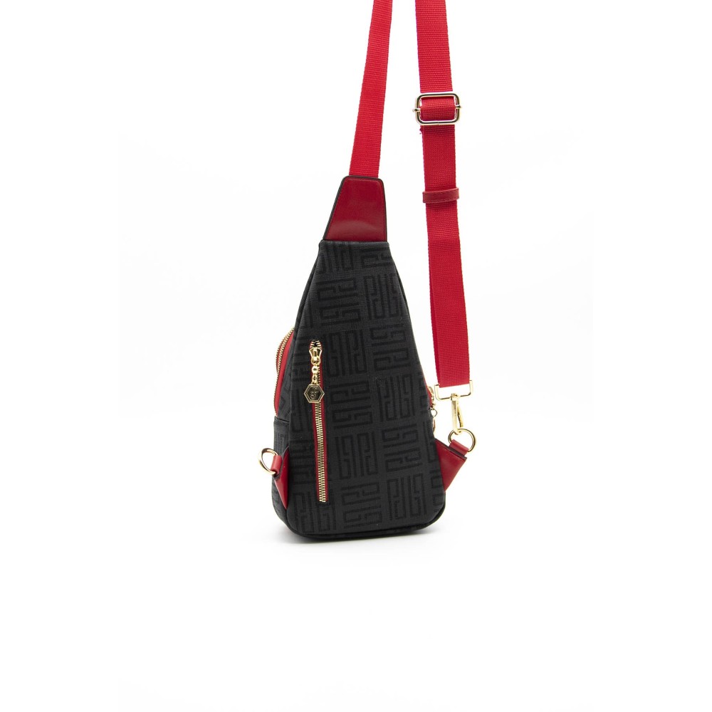 Silver Polo Μαύρη Κόκκινη Γυναικεία τσάντα Freebag με μεταλλικό φερμουάρ & δύο θήκες SP1013-3
