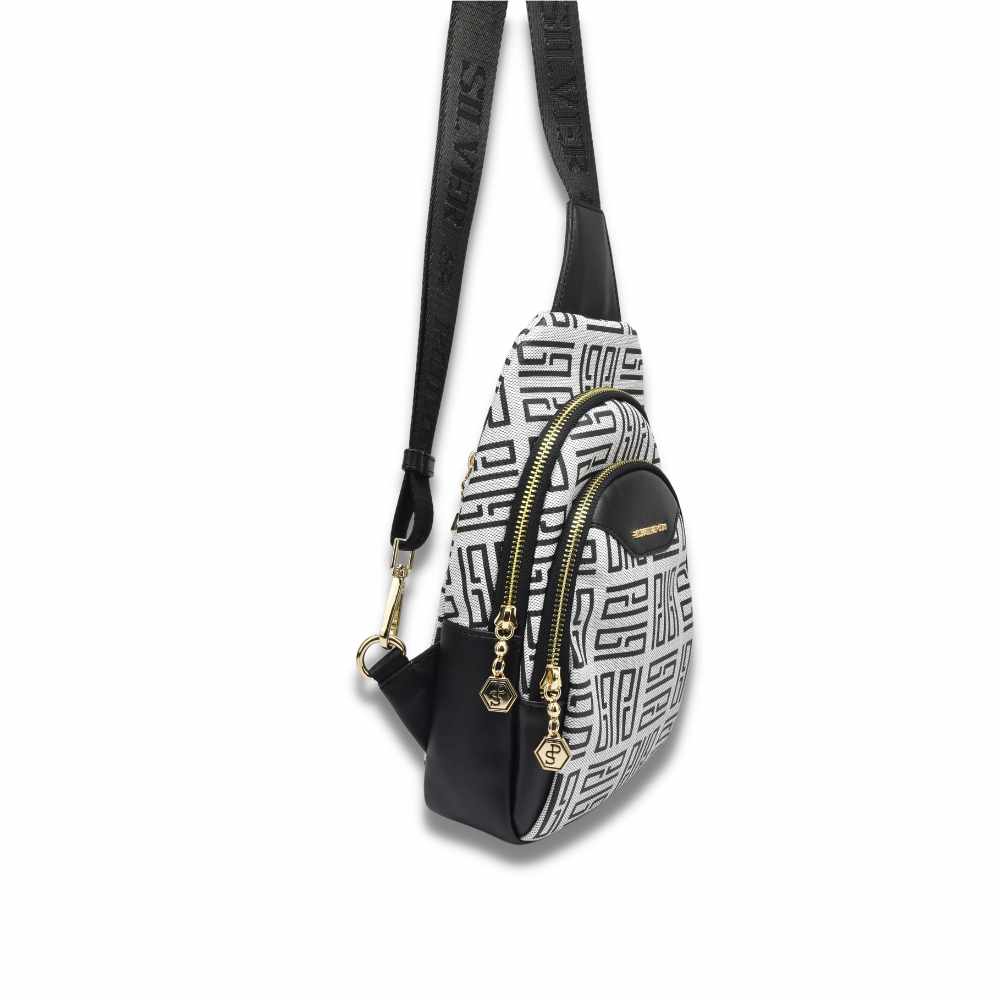 Silver Polo Μαύρη Λευκή Γυναικεία τσάντα Freebag με δύο θήκες SP959-13