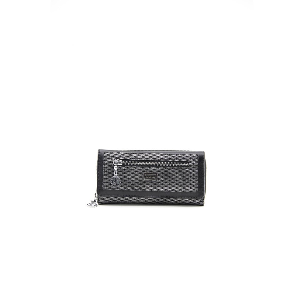 Silver Polo Μαύρο Ασημί Γυναικείο Πορτοφόλι & Θήκη Κάρτας με δύο θήκες SP846-6