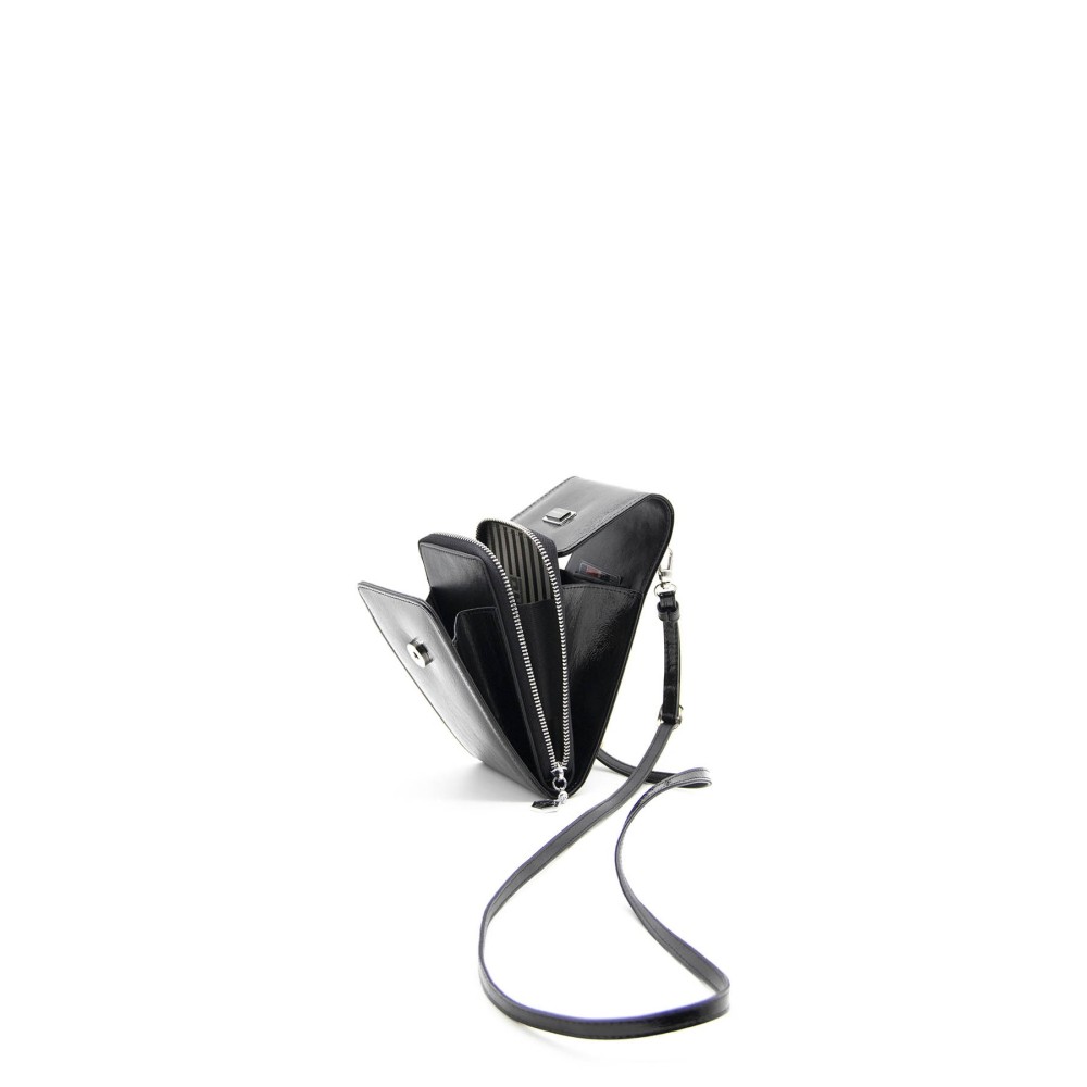 Silver Polo Μαύρο Γυναικείο Πορτοφόλι χιαστί τηλεφώνου με τρεις θήκες SP889-1