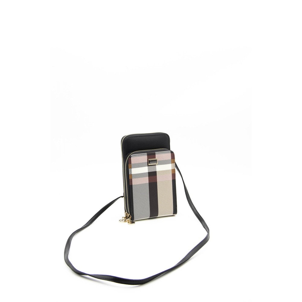 Silver Polo Μαύρο Γυναικείο Πορτοφόλι & Θήκη Κάρτας/Τηλεφώνου με λουράκι και δύο θήκες SP1011-1