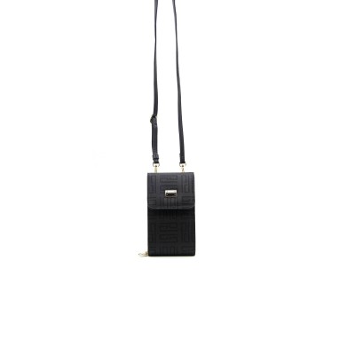 Silver Polo Μαύρο Γυναικείο Πορτοφόλι & Θήκη Κάρτας/Τηλεφώνου με λουράκι και με μοτίβο λογότυπο