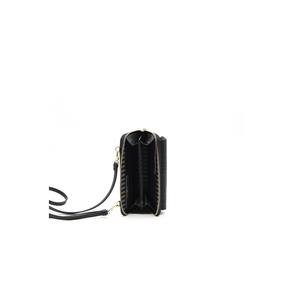Silver Polo Μαύρο Γυναικείο Πορτοφόλι & Θήκη Κάρτας/Τηλεφώνου με λουράκι και τρεις θήκες SP921-3