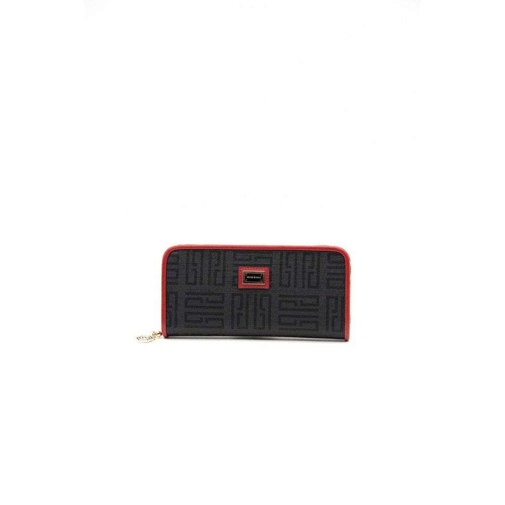Silver Polo Μαύρο Κόκκινο Γυναικείο Πορτοφόλι & Θήκη για Κάρτες με τρεις θήκες SP665-9