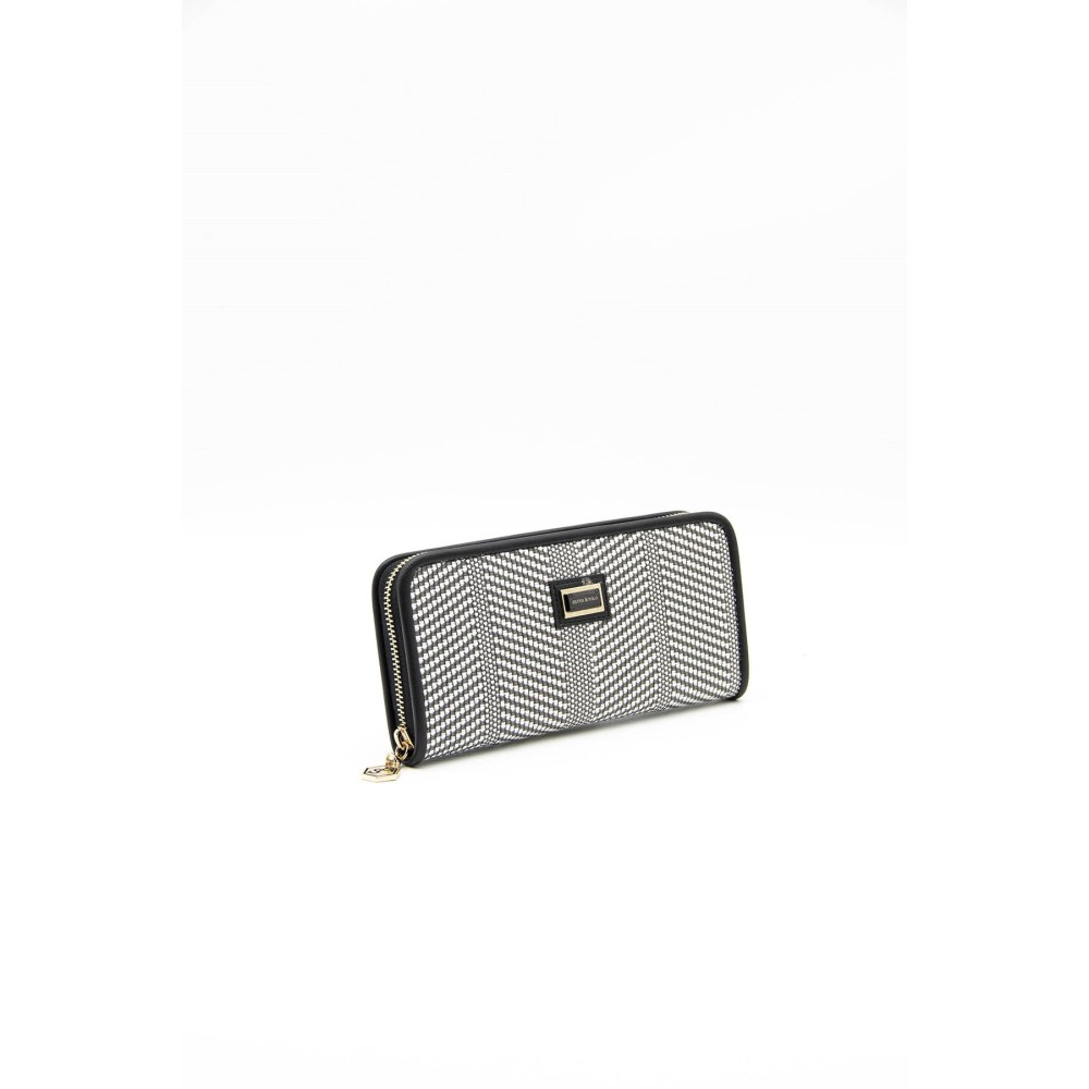Silver Polo Μαύρο-Λευκό Γυναικείο Πορτοφόλι & Θήκη για κάρτες με δύο θήκες SP665-3