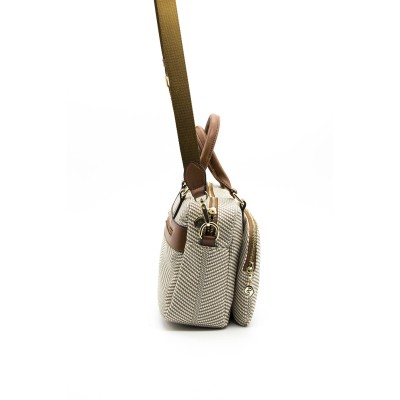 Silver Polo Μπεζ Γυναικεία Τσάντα χειρός μονής θήκης με μοτίβο ψάθας