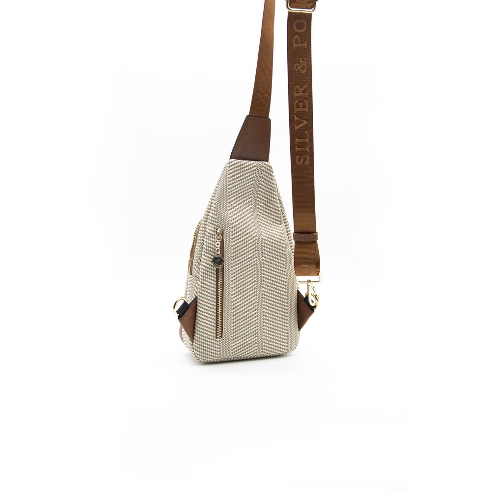 Silver Polo Μπεζ Γυναικεία τσάντα Freebag με δύο θήκες SP1013-6
