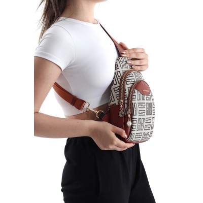 Silver Polo Μπεζ-Ταμπά Γυναικεία Τσάντα Freebag με Δύο Θήκες