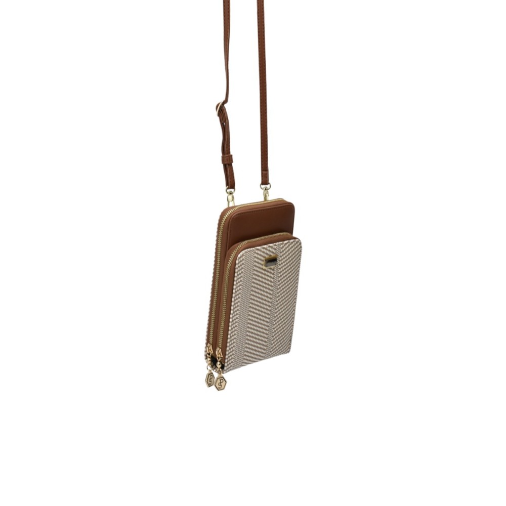 Silver Polo Μπεζ-Ταμπά Γυναικείο Πορτοφόλι & Θήκη Κάρτας/Τηλεφώνου με λουράκι και δύο θήκες SP1011-11