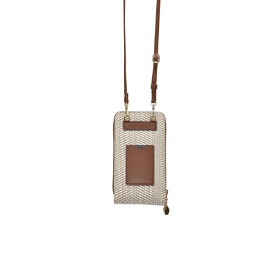 Silver Polo Μπεζ-Ταμπά Γυναικείο Πορτοφόλι & Θήκη Κάρτας/Τηλεφώνου με μοτίβο ψάθας