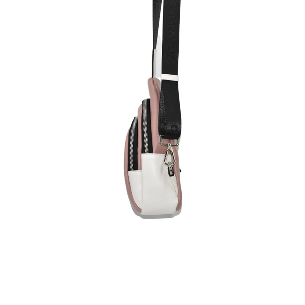 Silver Polo Ροζ-Λευκή Γυναικεία τσάντα Freebag με δύο θήκες SP959-12