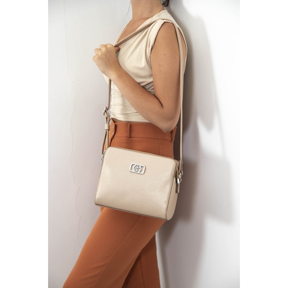 Silver Polo Soft Nut Γυναικεία τσάντα χιαστί με τρεις θήκες SP1076-1